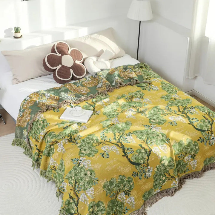 Blatt-Charm: Coperta in cotone morbida con motivo di gelso e leggera struttura – per divano e letto