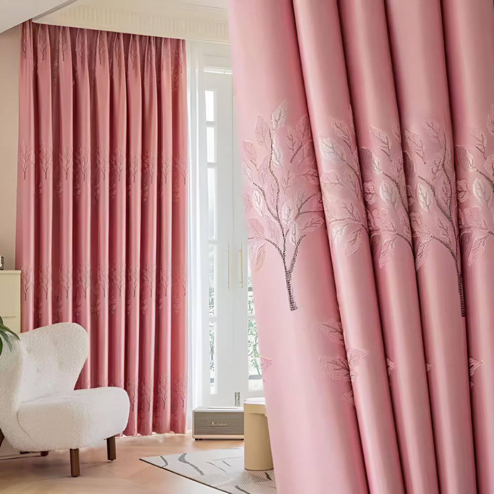 BlattEleganz: Tenda con ricamo a foglie – oscuramento e protezione termica per la camera da letto