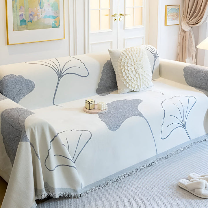 BlattTraum: Copertura per divano in lussuoso chenille con motivo artistico di ginkgo e comfort traspirante – per divano e camera da letto