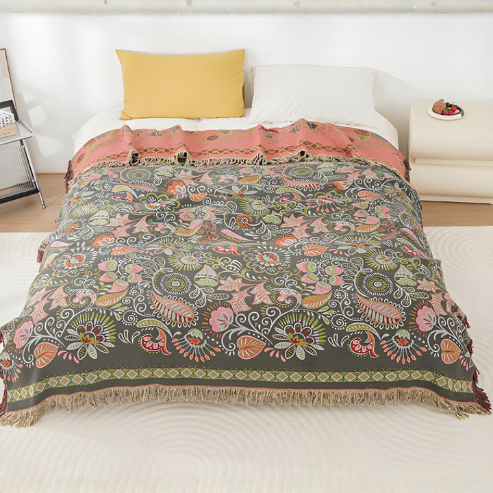 Blattwebstuhl: Copriletti Boho in cotone lavabile in garza di cotone con motivo reversibile – per divano e letto