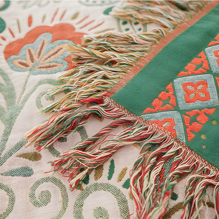 Blattwebstuhl: Copriletti Boho in cotone lavabile in garza di cotone con motivo reversibile – per divano e letto