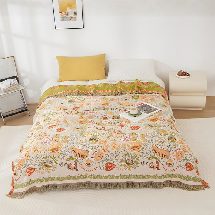 Blattwebstuhl: Copriletti Boho in cotone lavabile in garza di cotone con motivo reversibile – per divano e letto