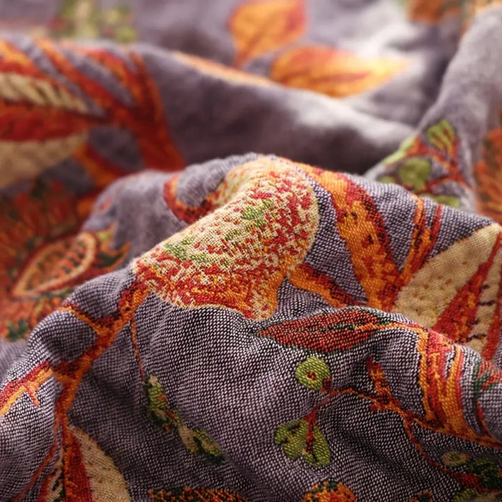 BlütenLoom: Coperta in cotone con motivo floreale – Coperta reversibile con frange per divano e letto