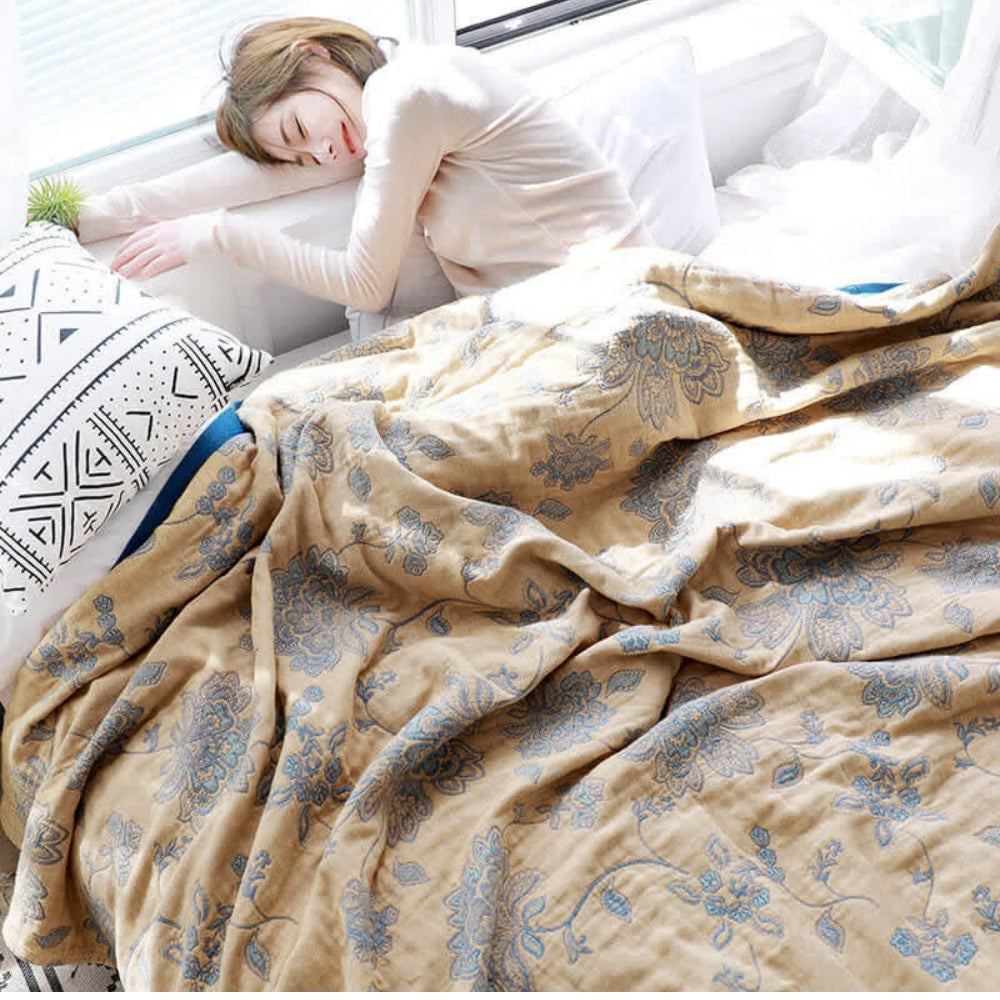 BlütenTraum: Coperta in Cotone con Motivo Floreale – Leggera Coperta Estiva per Divano e Letto