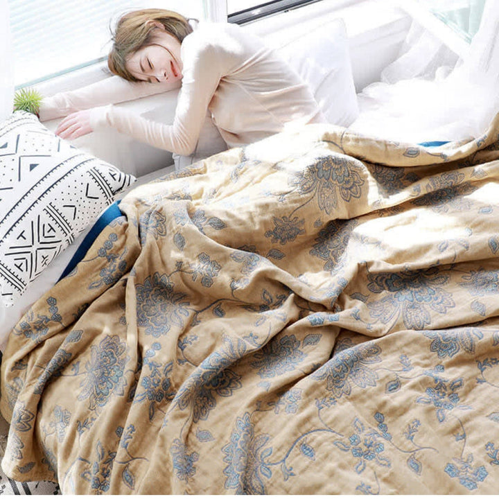 BlütenTraum: Coperta in Cotone con Motivo Floreale – Leggera Coperta Estiva per Divano e Letto