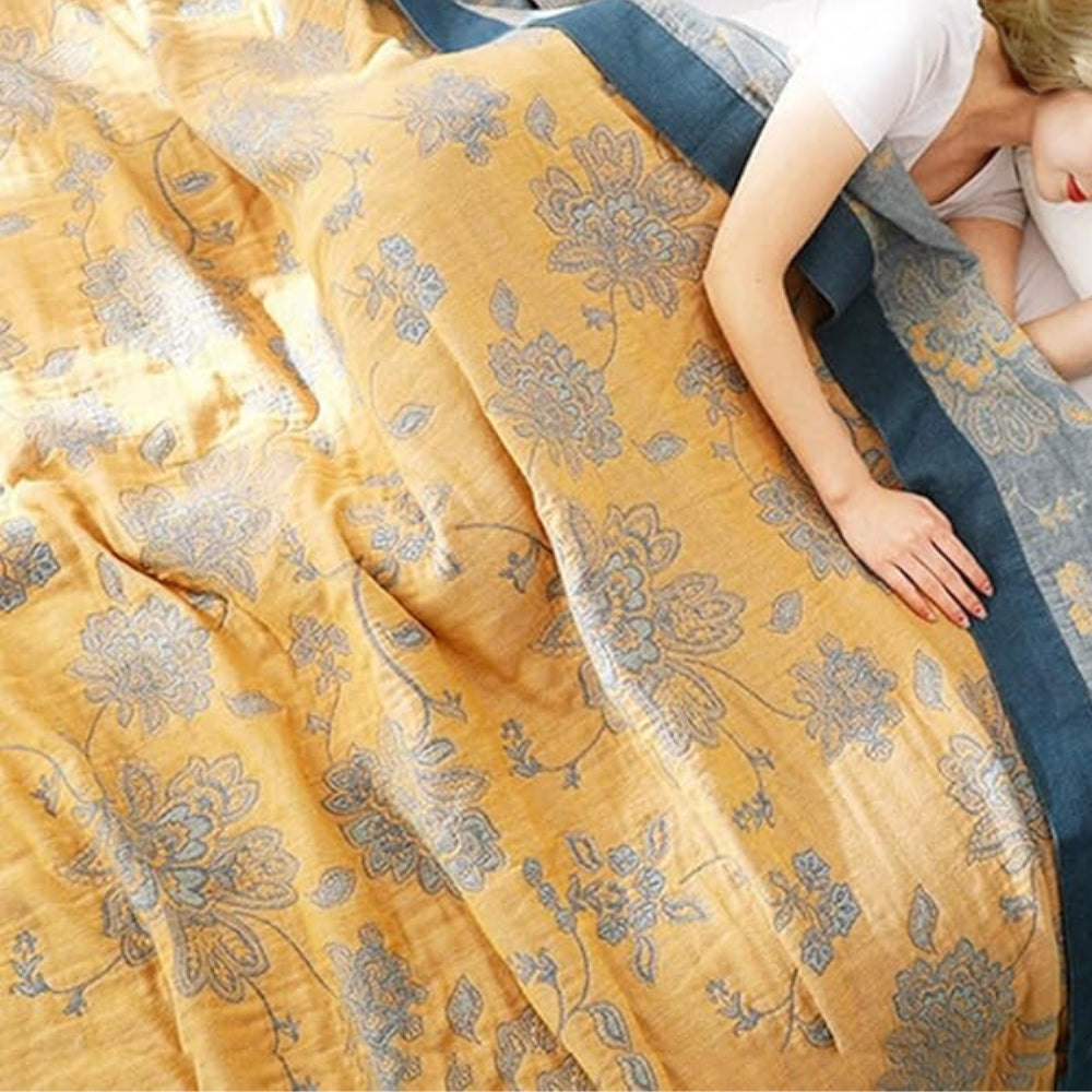 BlütenTraum: Coperta in Cotone con Motivo Floreale – Leggera Coperta Estiva per Divano e Letto