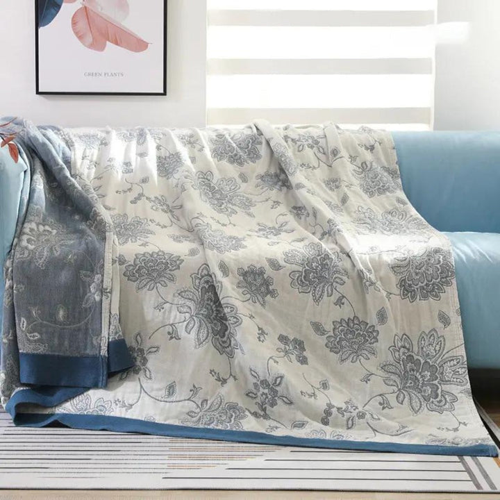 BlütenTraum: Coperta in Cotone con Motivo Floreale – Leggera Coperta Estiva per Divano e Letto
