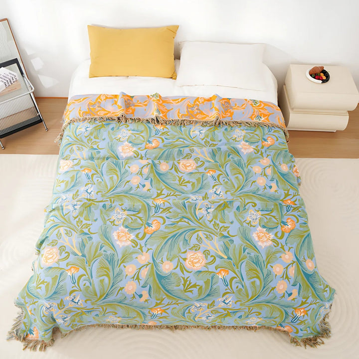 BlütenTraum: Elegante coperta in cotone con design a arazzo e motivo floreale – per aree giorno e notte