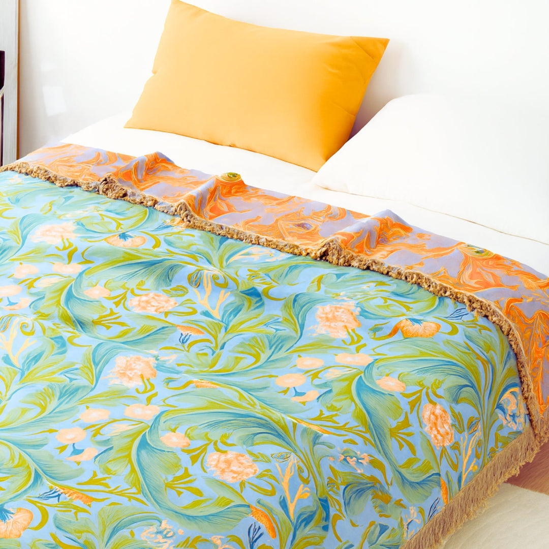 BlütenTraum: Elegante coperta in cotone con design a arazzo e motivo floreale – per aree giorno e notte