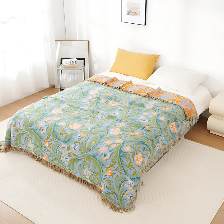 BlütenTraum: Elegante coperta in cotone con design a arazzo e motivo floreale – per aree giorno e notte