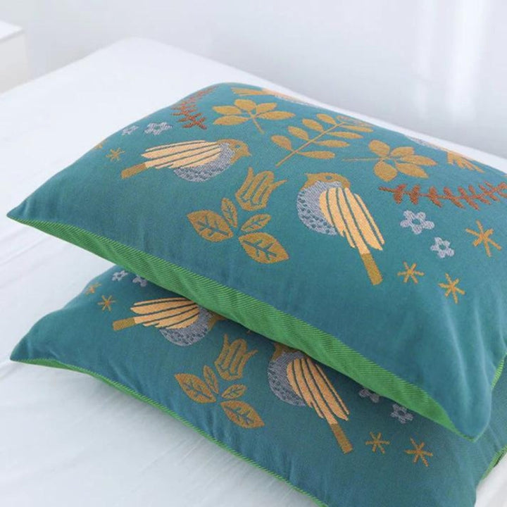 BlütenVogel: Fodera per cuscino in cotone in stile Boho con motivi floreali e di uccelli (set da 2)
