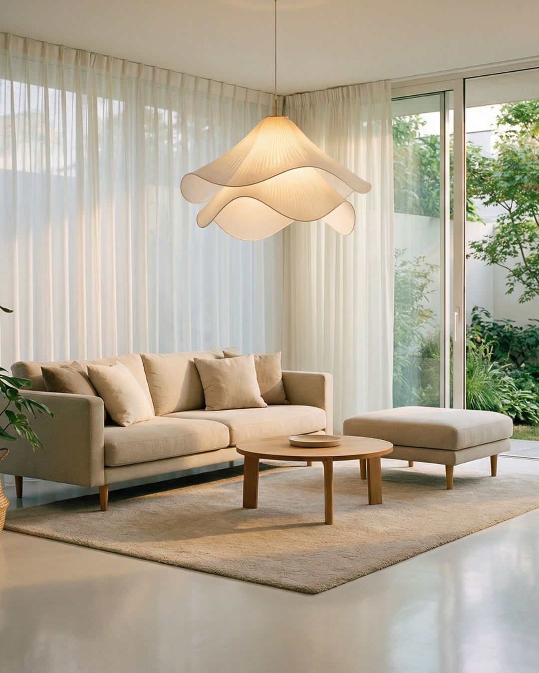 Brillio di Petali: Lampada a Sospensione Design – esclusiva lampada in tessuto con accento dorato, elegante per sala da pranzo e camera da letto
