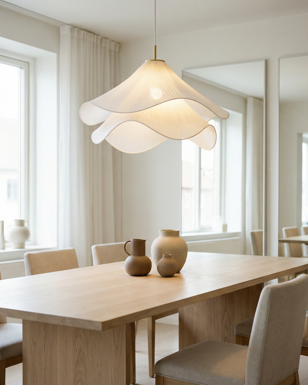 Brillio di Petali: Lampada a Sospensione Design – esclusiva lampada in tessuto con accento dorato, elegante per sala da pranzo e camera da letto