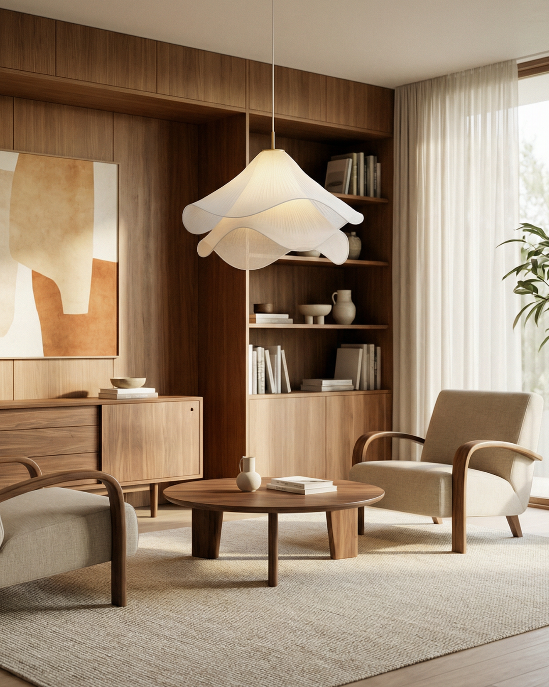 Brillio di Petali: Lampada a Sospensione Design – esclusiva lampada in tessuto con accento dorato, elegante per sala da pranzo e camera da letto