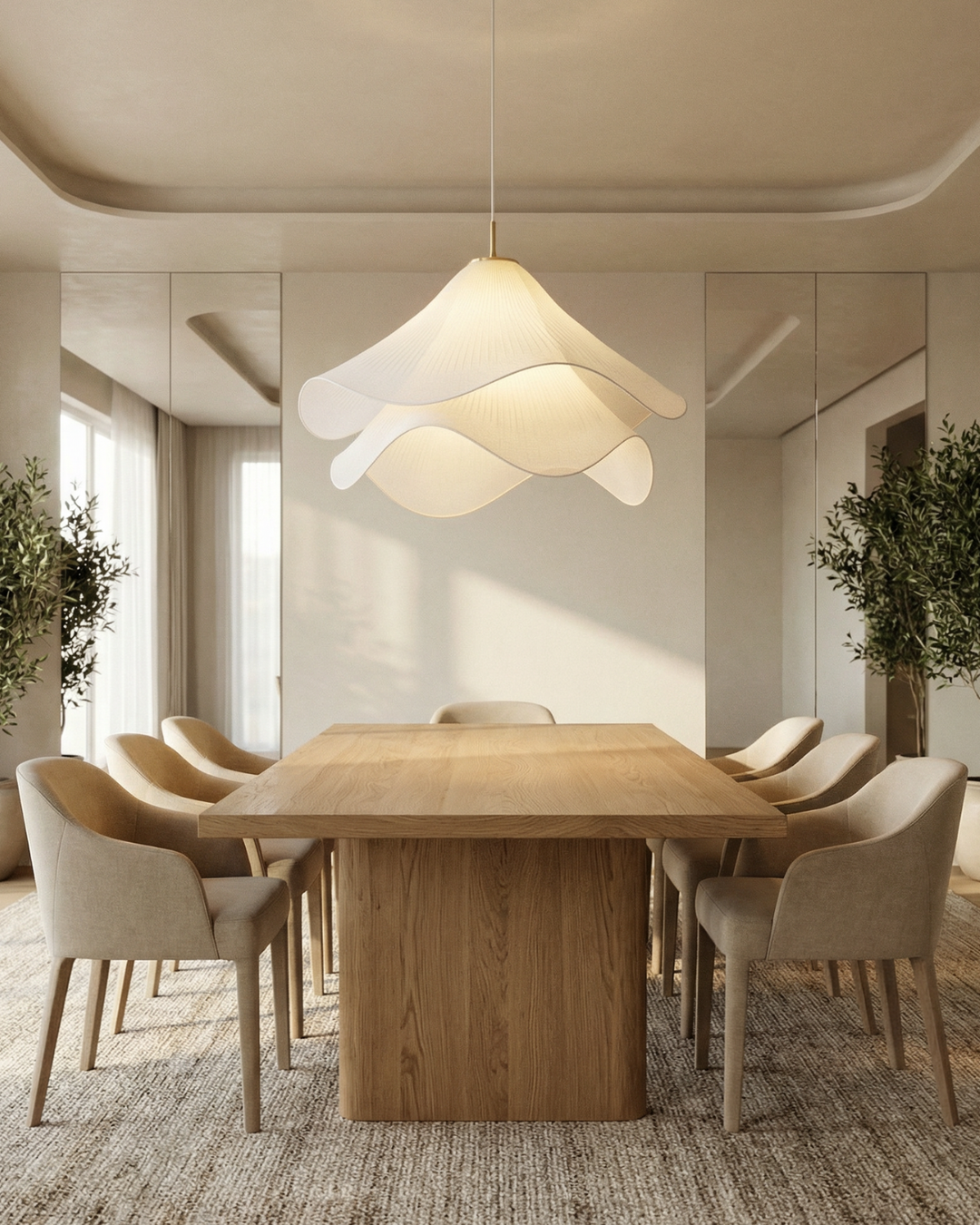 Brillio di Petali: Lampada a Sospensione Design – esclusiva lampada in tessuto con accento dorato, elegante per sala da pranzo e camera da letto