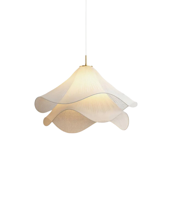 Brillio di Petali: Lampada a Sospensione Design – esclusiva lampada in tessuto con accento dorato, elegante per sala da pranzo e camera da letto