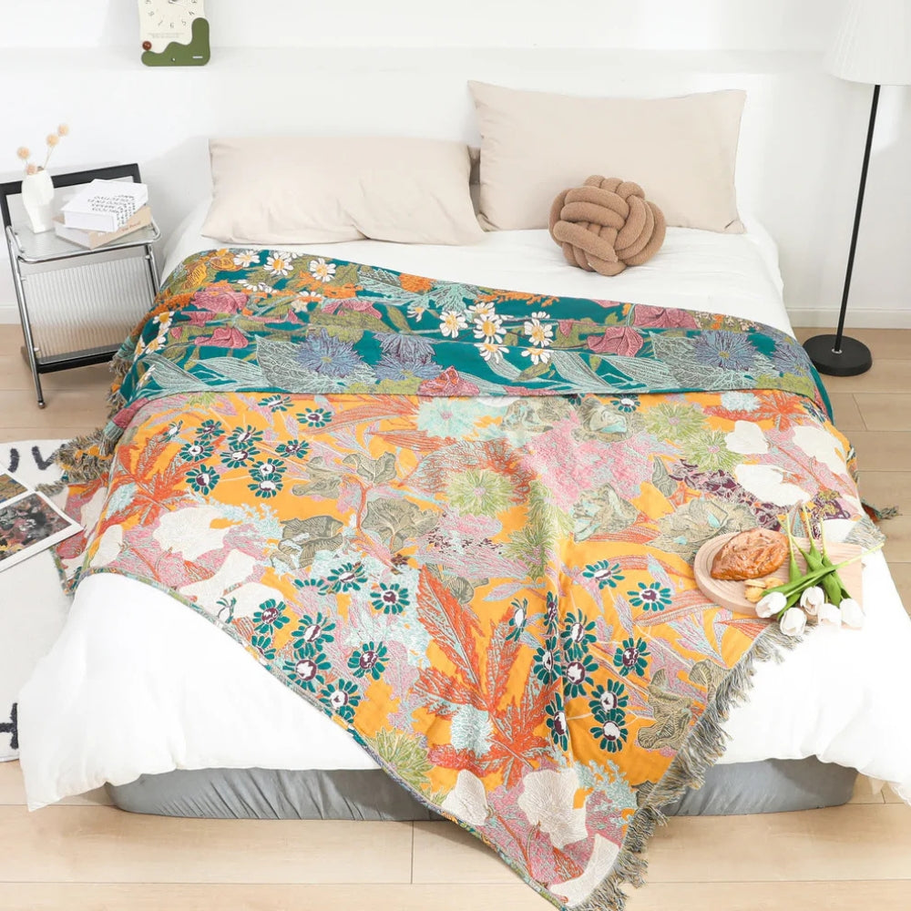 Coperta Bohemien a Patchwork con Frange