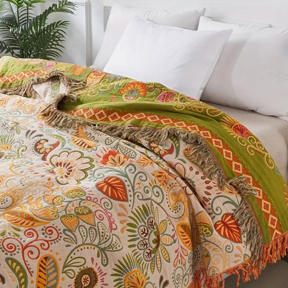 BohoLiva: Coperta in Cotone Boho – Coperta a Rovescio con Frange per Divano &amp; Letto