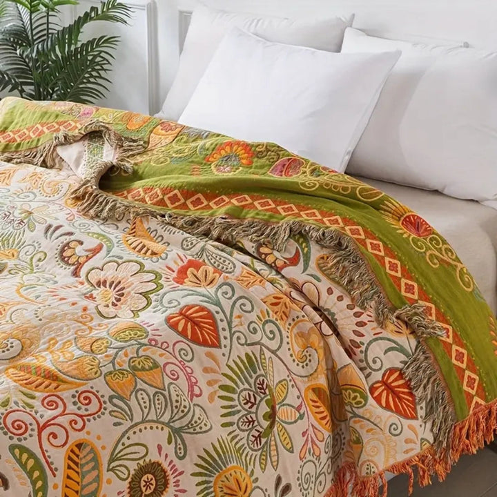Coperta bohemien reversibile con motivo floreale