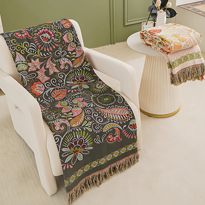 Coperta bohemien reversibile con motivo floreale
