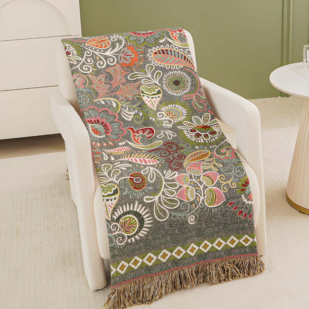 BohoLiva: Coperta in Cotone Boho – Coperta a Rovescio con Frange per Divano &amp; Letto