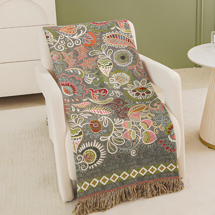 Coperta bohemien reversibile con motivo floreale