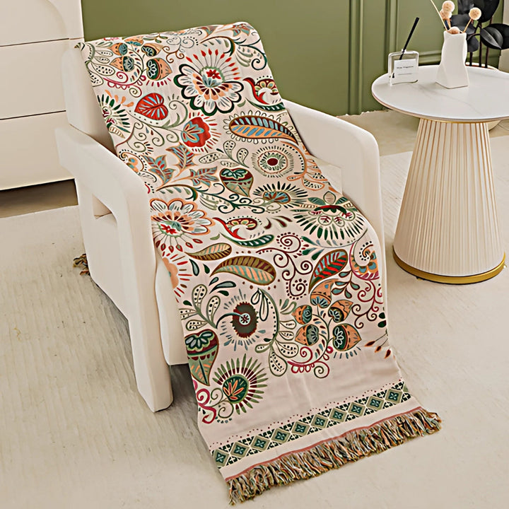 Coperta bohemien reversibile con motivo floreale
