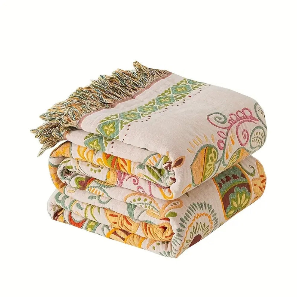 Coperta bohemien reversibile con motivo floreale