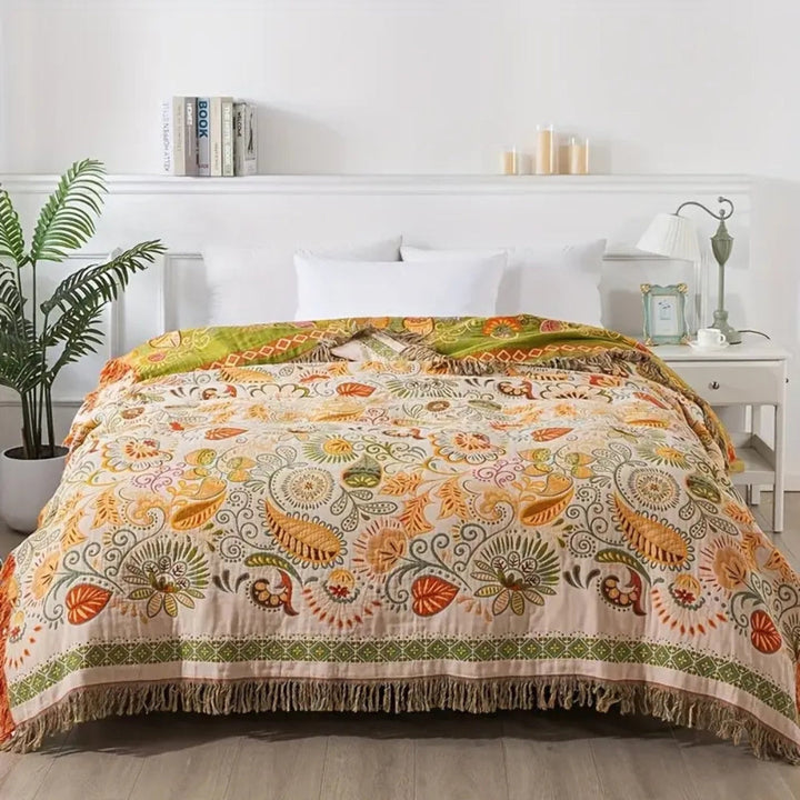 Coperta bohemien reversibile con motivo floreale