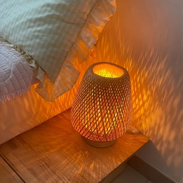 BohoLume: Lampada da notte LED in bambù – Dimmerabile e controllo touch per camera da letto e soggiorno