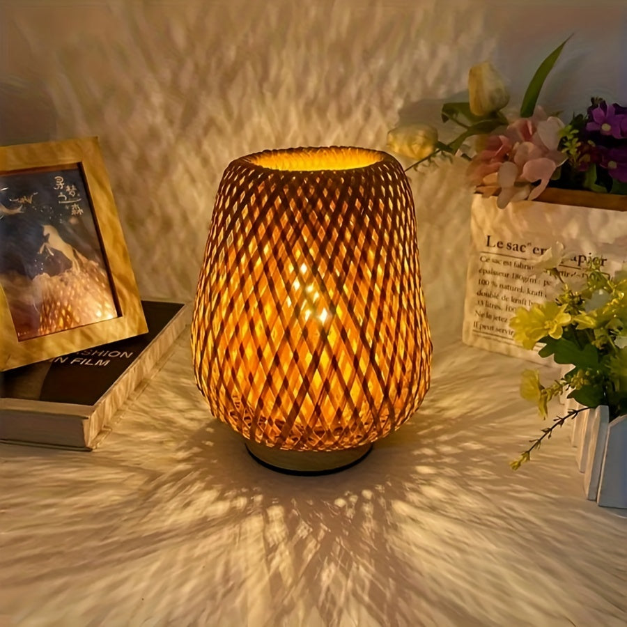 BohoLume: Lampada da notte LED in bambù – Dimmerabile e controllo touch per camera da letto e soggiorno