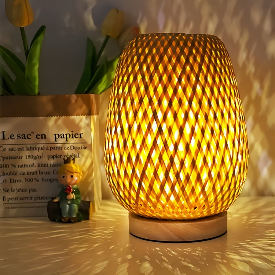BohoLume: Lampada da notte LED in bambù – Dimmerabile e controllo touch per camera da letto e soggiorno
