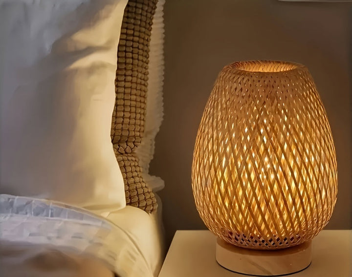 BohoLume: Lampada da notte LED in bambù – Dimmerabile e controllo touch per camera da letto e soggiorno
