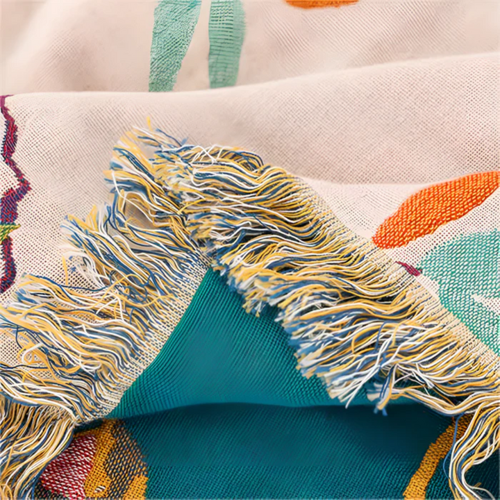 BohoNest: Coperta in Cotone con Motivo di Uccelli – Leggera Coperta da Coccolare con Frange
