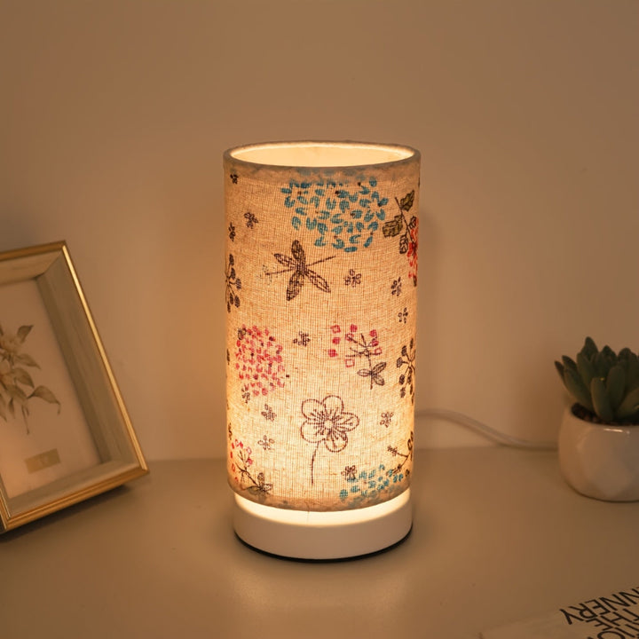 Lampada da tavolo in tessuto floreale botanico