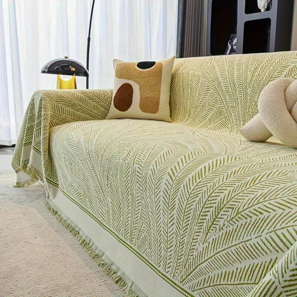 BotanischesNest: Copridivano in stile Chenille con motivo decorativo a foglie e utilizzo tutto l&