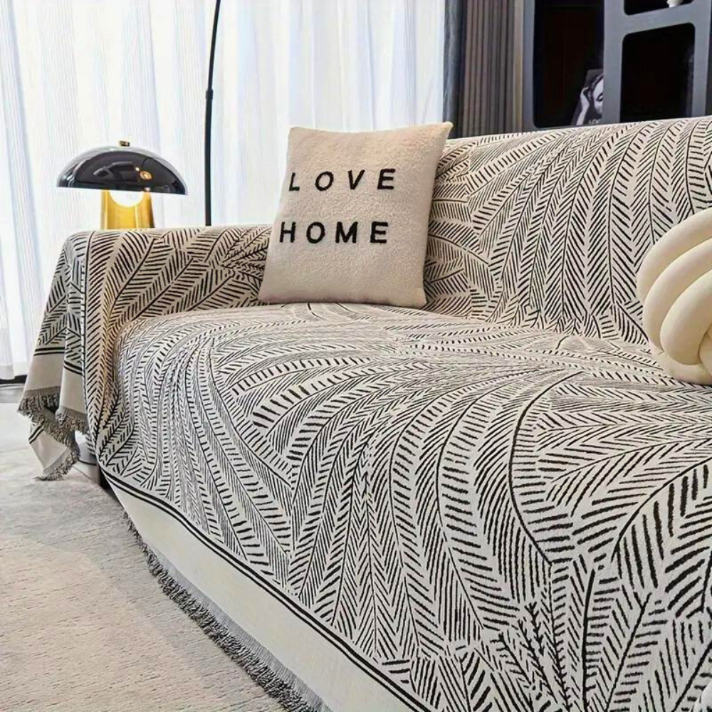 BotanischesNest: Copridivano in stile Chenille con motivo decorativo a foglie e utilizzo tutto l&