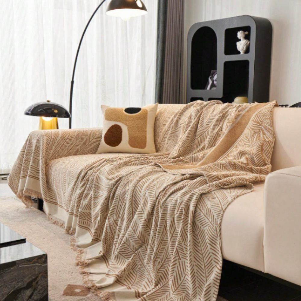 BotanischesNest: Copridivano in stile Chenille con motivo decorativo a foglie e utilizzo tutto l&