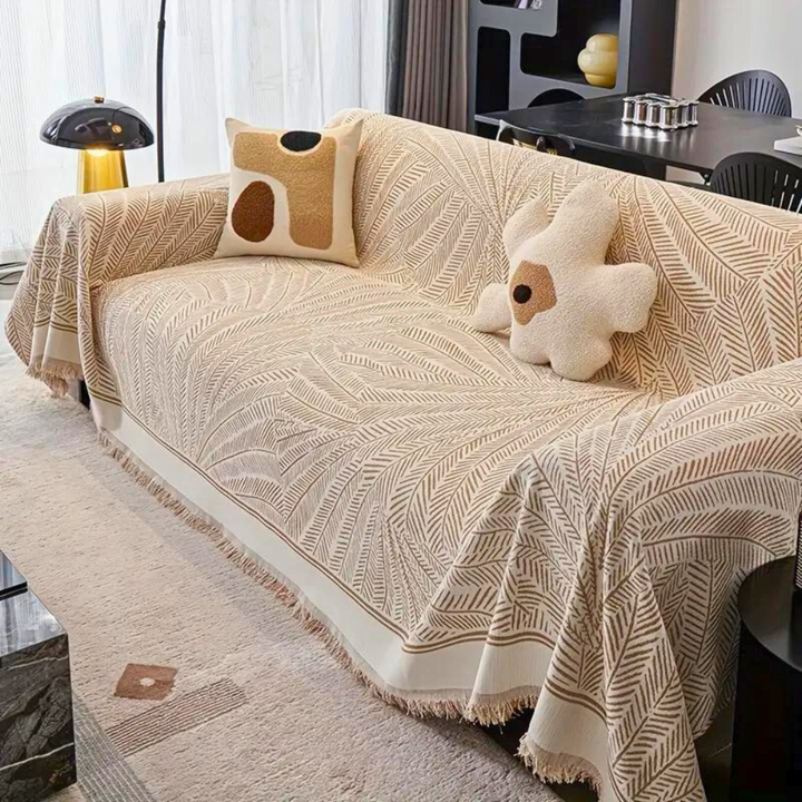 BotanischesNest: Copridivano in stile Chenille con motivo decorativo a foglie e utilizzo tutto l&
