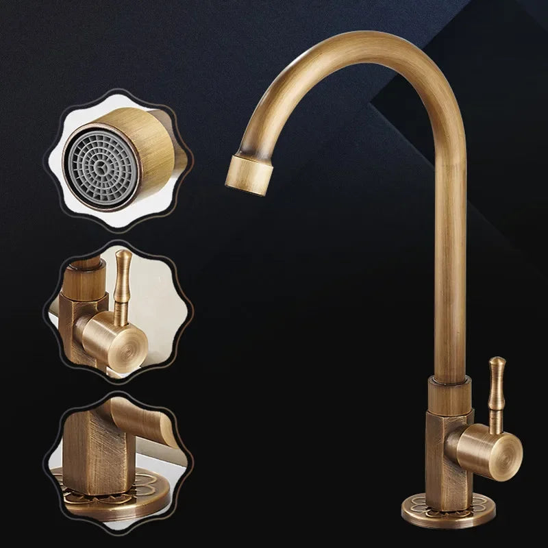 BronzeWelle: Rubinetto da cucina retro con becco a collo di cigno – Design in ottone antico