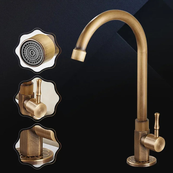 BronzeWelle: Rubinetto da cucina retro con becco a collo di cigno – Design in ottone antico