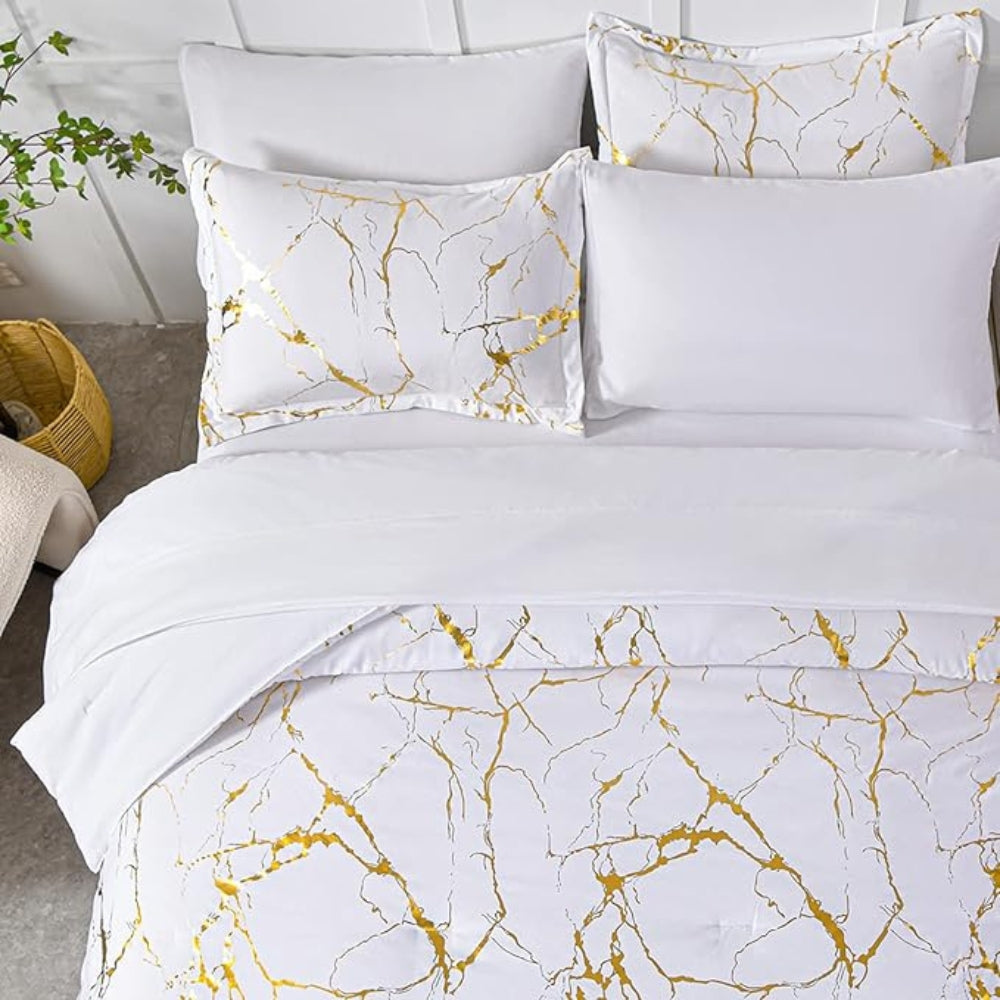 BronzoNacht: Set copripiumino elegante – traspirante, morbido e decorativo con accenti bronzati nel motivo marmo