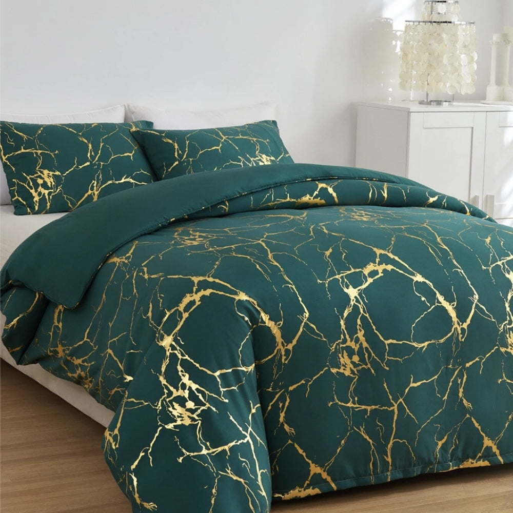BronzoNacht: Set copripiumino elegante – traspirante, morbido e decorativo con accenti bronzati nel motivo marmo
