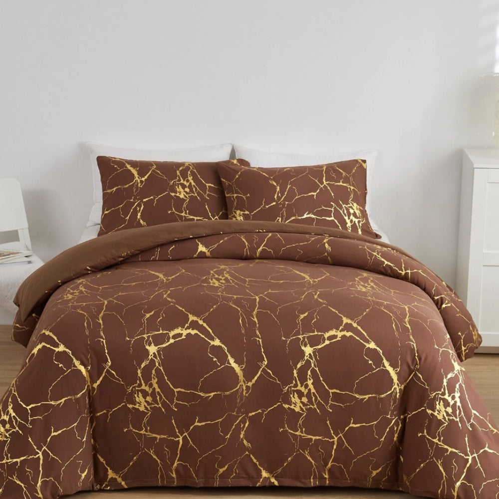 BronzoNacht: Set copripiumino elegante – traspirante, morbido e decorativo con accenti bronzati nel motivo marmo