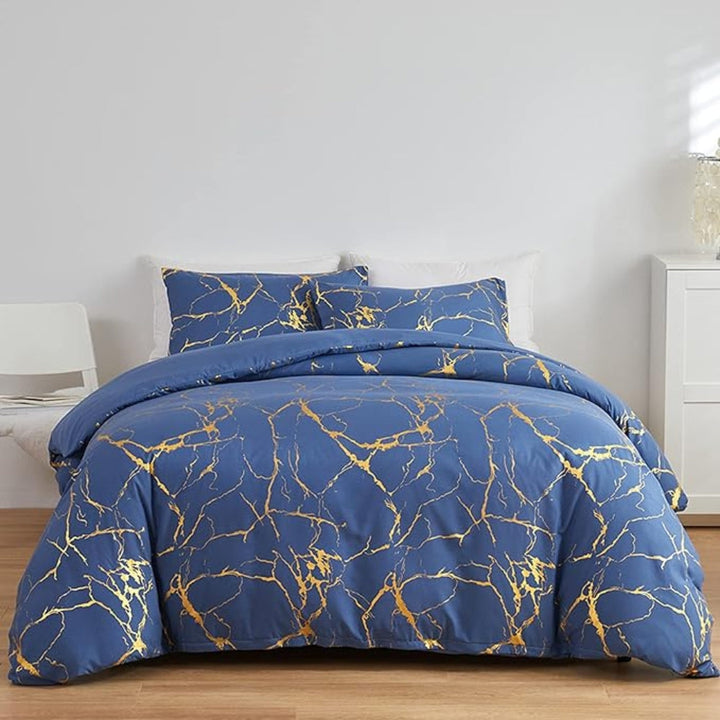 BronzoNacht: Set copripiumino elegante – traspirante, morbido e decorativo con accenti bronzati nel motivo marmo