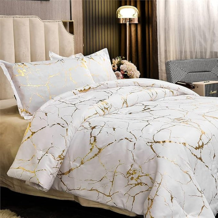 BronzoNacht: Set copripiumino elegante – traspirante, morbido e decorativo con accenti bronzati nel motivo marmo
