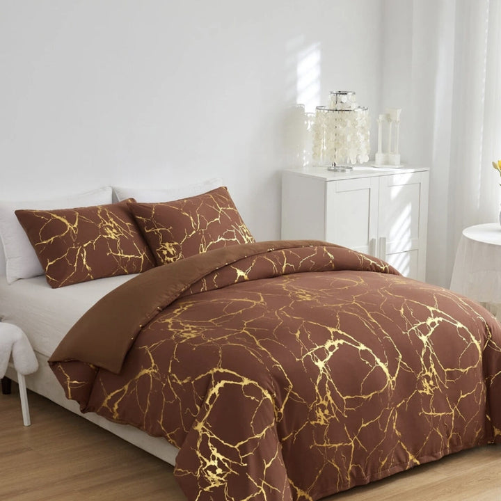 BronzoNacht: Set copripiumino elegante – traspirante, morbido e decorativo con accenti bronzati nel motivo marmo