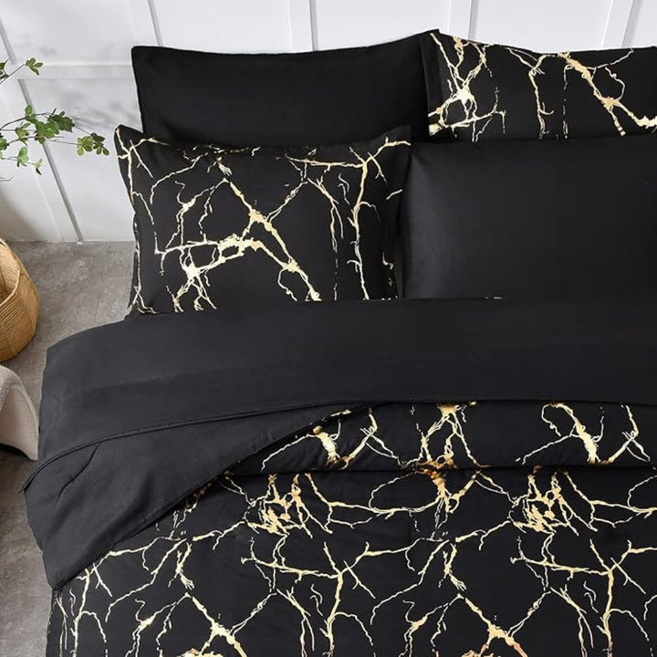 BronzoNacht: Set copripiumino elegante – traspirante, morbido e decorativo con accenti bronzati nel motivo marmo