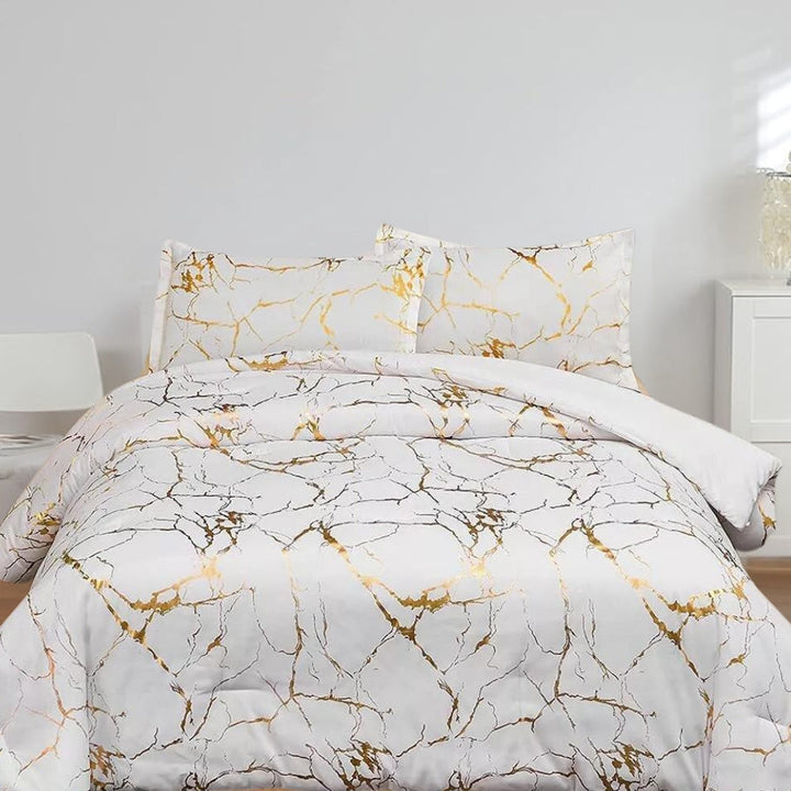 BronzoNacht: Set copripiumino elegante – traspirante, morbido e decorativo con accenti bronzati nel motivo marmo