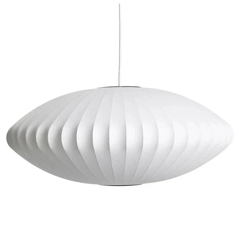 Bubbelo: Lampada a sospensione in seta e acciaio con forma sferica organica – per aree living e studi